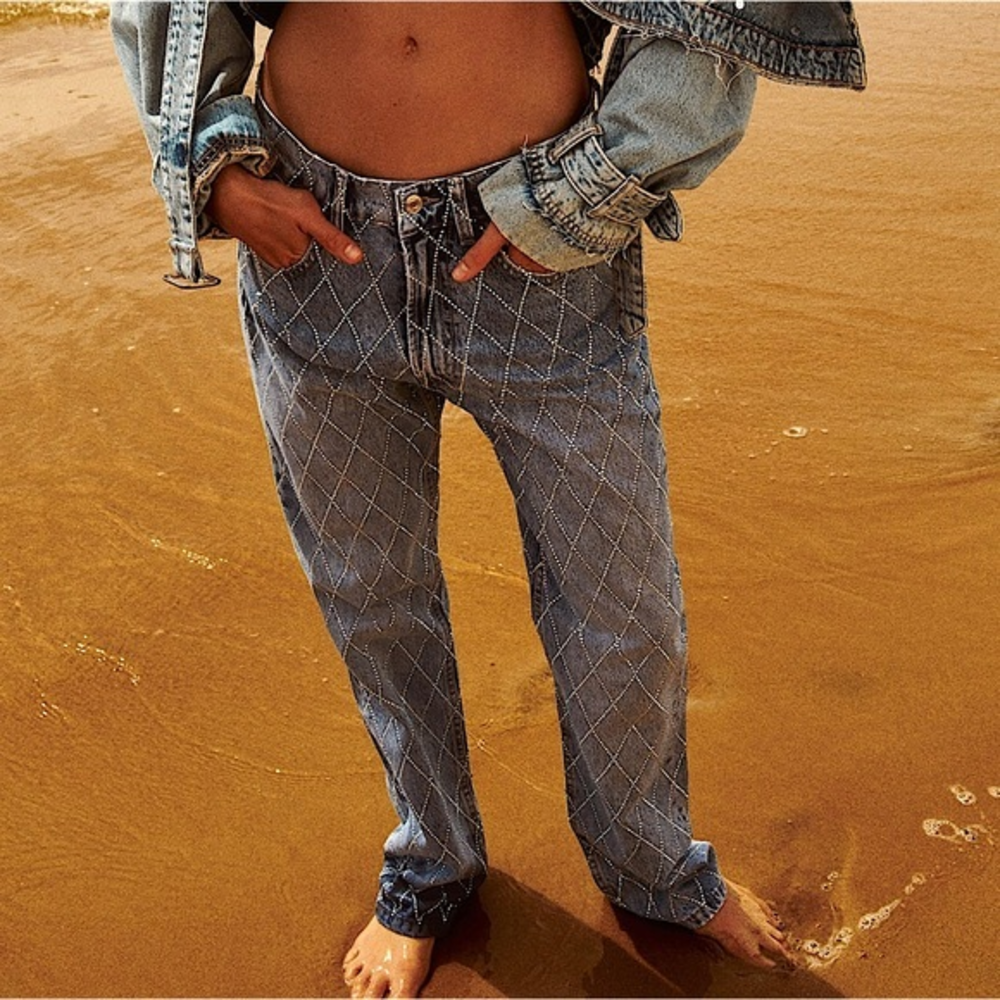 ZARA‎ TRF HIGH RISE WIDE LEG JEANS